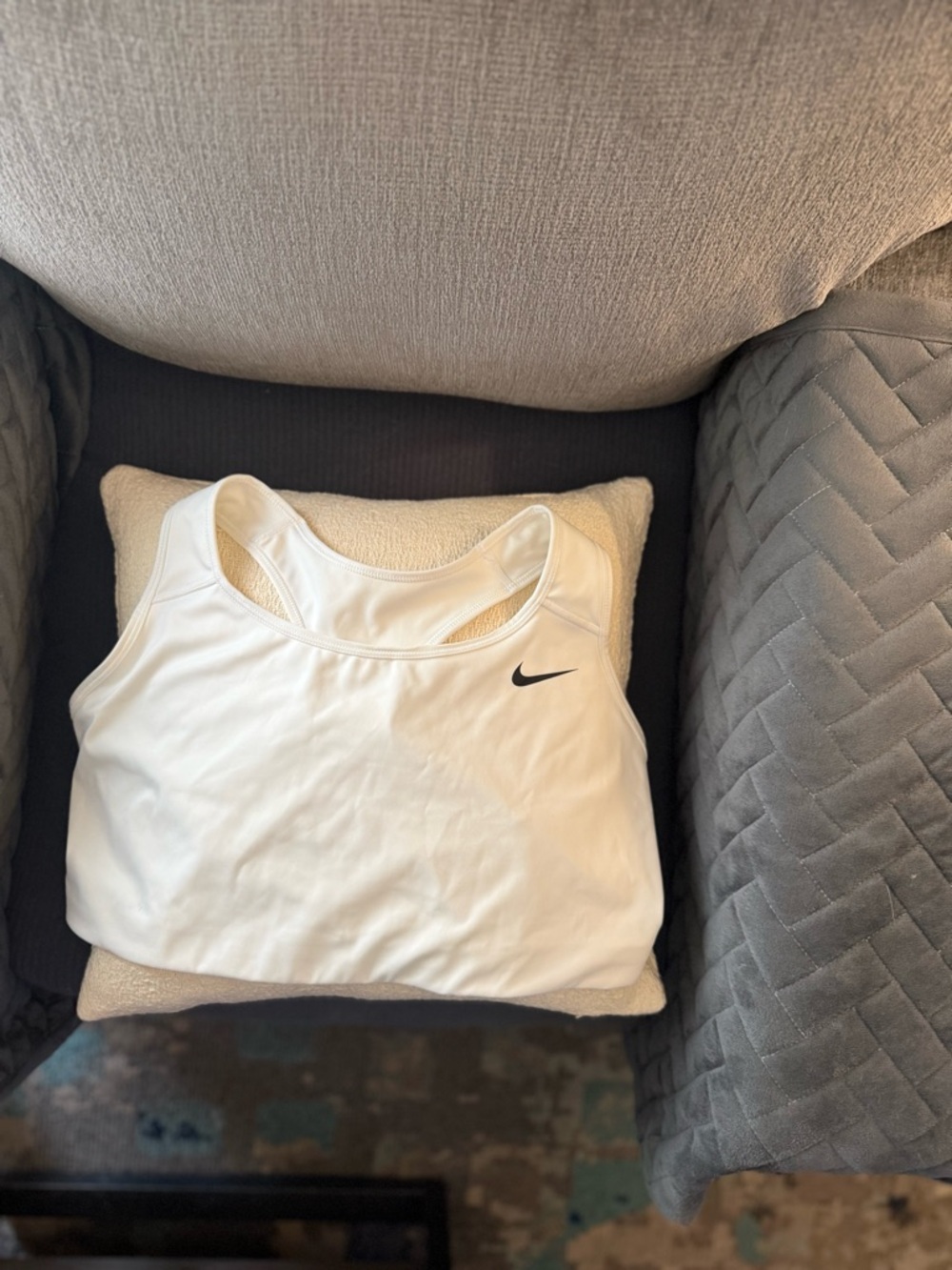 Nike White Racerback Sports Tank with Black Swoosh